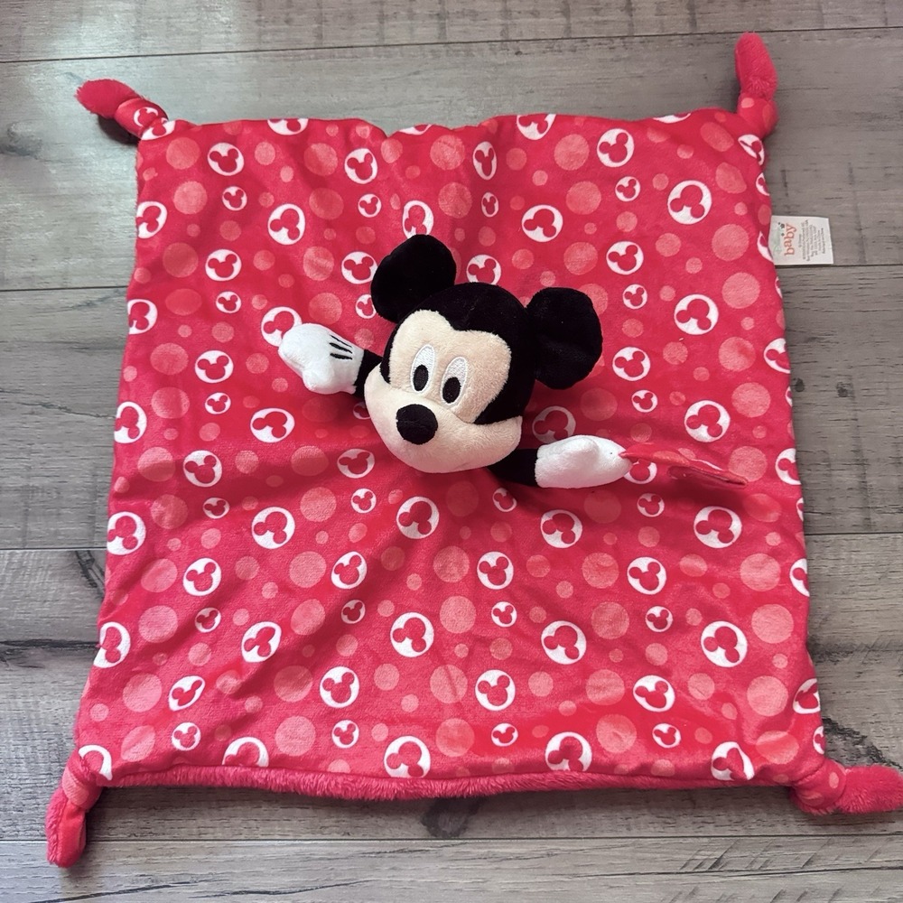 Mickey Mouse Soothing Lovey Plush Security Blanket Baby 13" Red Disney Knotted